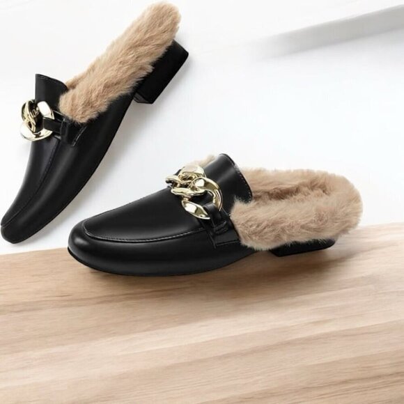 Athlefit Women's Slip on Flat Mules Backless Slides Faux Fur Lining - Picture 1 of 7